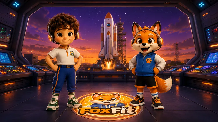 Children and fox friends in a storybook castle town