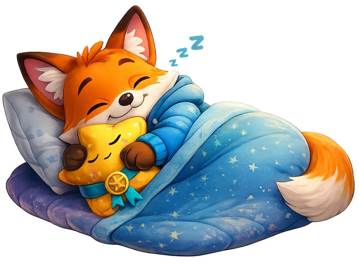Foxy asleep under a starry blanket